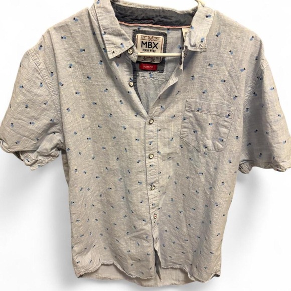MBX Denim Wear Other - MBX Denim Wear Shirt Mens XL Blue White Pineapple Print Slim Fit Short Sleeve